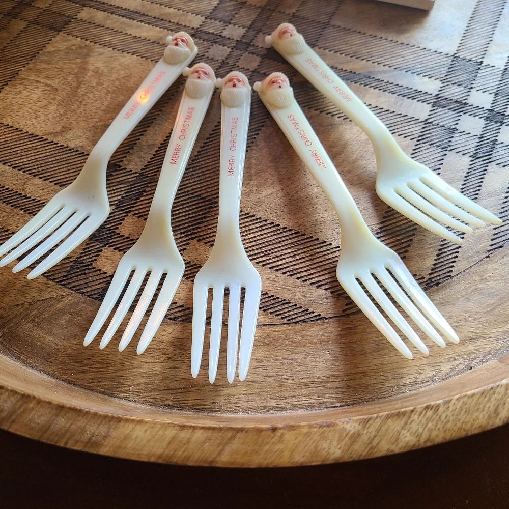 Vintage plastic Santa forks (set of 5)